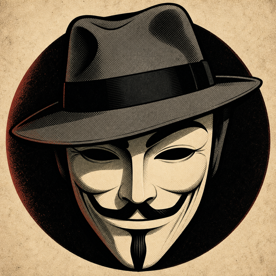 A grey fedora and theatrical mask illustration for greyfedora0.